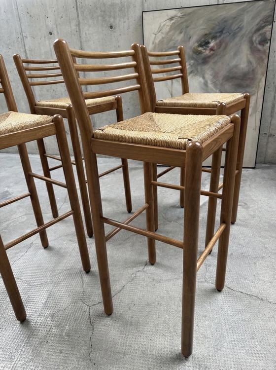 Image 1 of 4x SGABELLI DA BAR IN VIMINI DI ROVERE MASSELLO
