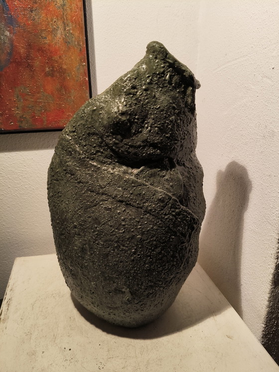 Image 1 of Vintage design modernist heavy handmade ceramic vase stylized fish