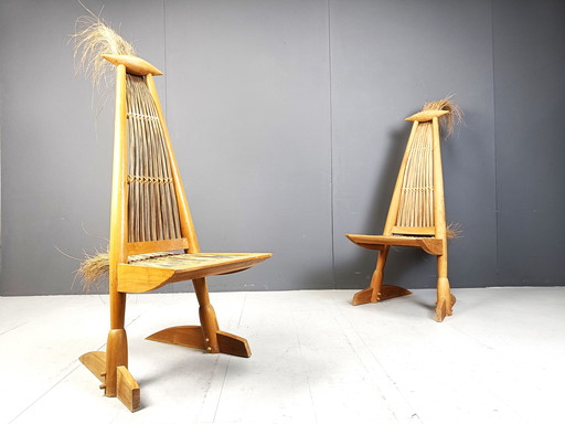 Pair Of Ethnic Scupltural Chairs, 1970S