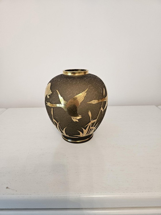 Vaso in vetro inciso dorato di Alfred Taube, Germania, anni '60 – Vasi, Gold (photo 6 of 11)