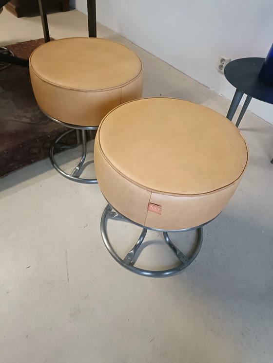 Image 1 of Cognac brown leather pouf