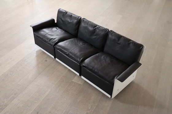 Image 1 of Dieter Rams Model 620 Three Seater Sofa in Black Leather for Vitsoe 1980s