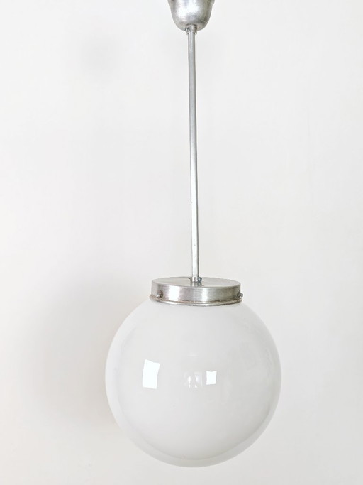 Vintage Opaline Glass Globe Pendant Light / Mid Century Modern Ceiling Lamp / Scandinavian Hanging Light
