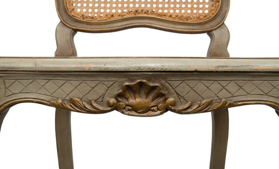 Pair of Gold and Green Painted Louis XV Style Cane Side Chairs – Dining chairs (photo 26 of 40)