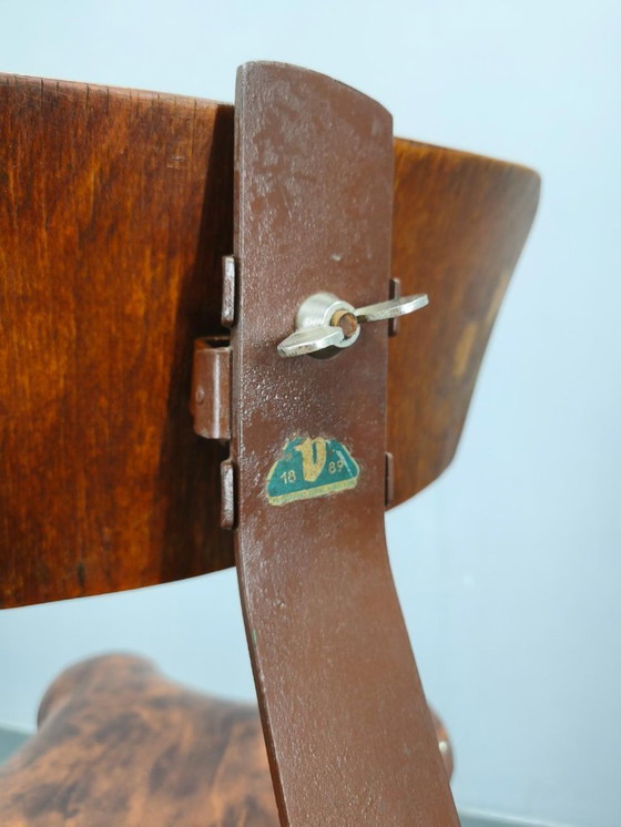 Image 1 of 1930s Industrial Adjustable Swivel Chair with Leather Seat