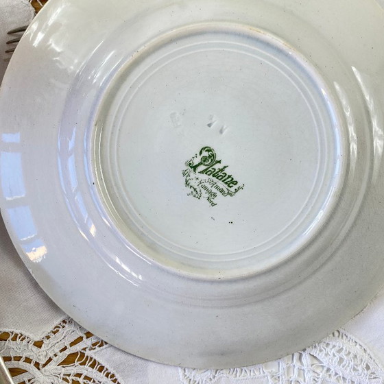 Image 1 of Set of 6 Saint Amand et Hamage ironstone dinner plates, green plane tree pattern