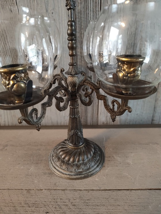 Image 1 of Chandelier de table vintage à 4 bras avec coupes en verre de style baroque