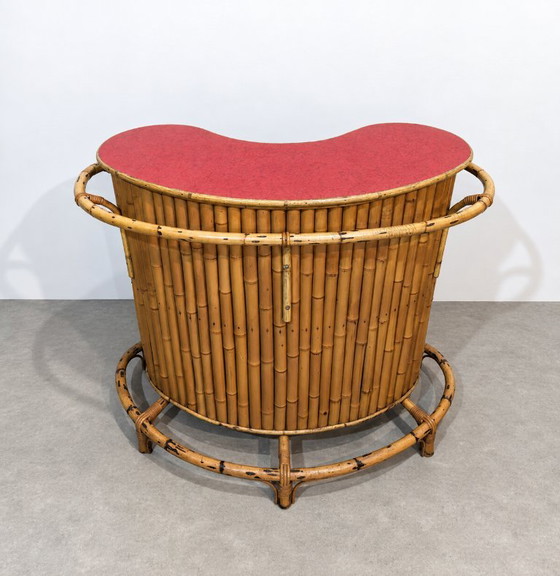 Vintage Tiki bar van bamboe, jaren 60, Drankenkasten, Rotan, Bruin, Mid Century Modern (foto 6 van 7)
