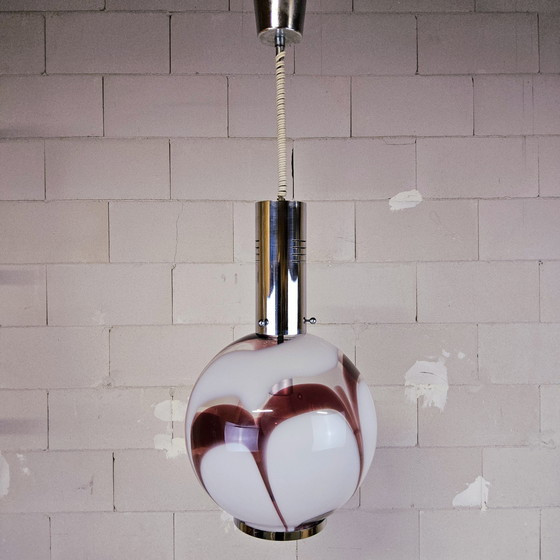 Image 1 of Vintage Itiliaans design Aubergine glazen Carlo Moretti Murano hanglamp (70s) / Italian design glass bulb hanging light 