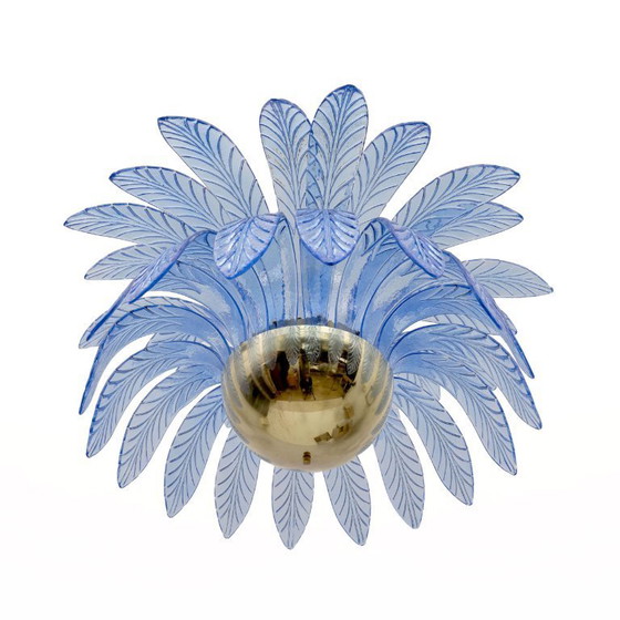 Image 1 of Mid-Century Modern Palm Leaves Big Chandelier Murano Glass and Brass