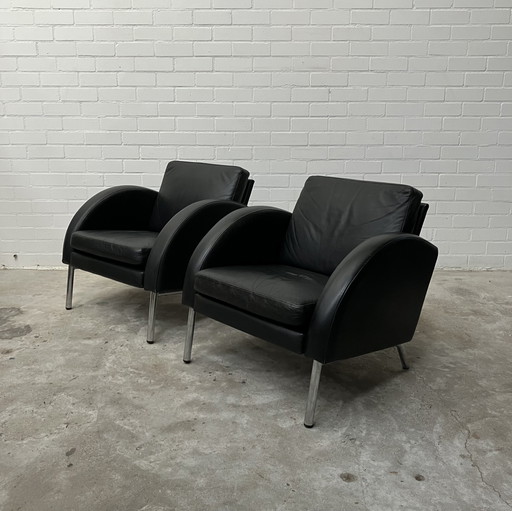 Black Leather Vintage Design Armchairs