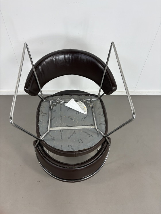 4 sedie da pranzo vintage Calligaris in pelle marrone cioccolato – Leather, Metal (photo 8 of 10)