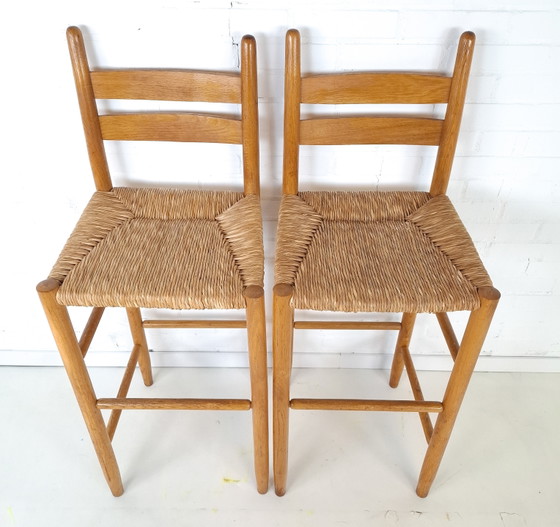 2x Vintage Barstools Minimalist Mid Century Modern 70s – Wicker, Wood (photo 6 of 10)