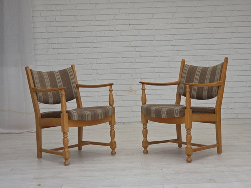 1970, paire de fauteuils scandinaves, meubles en laine, bois de chêne massif.