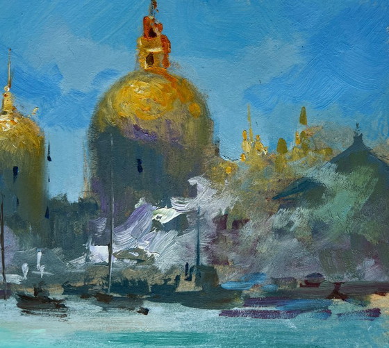 Image 1 of Origineel olieverfschilderij: Kustlandschap tijdens een vakantie in Venetië