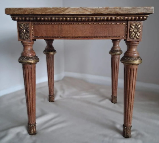 Image 1 of Antieke bijzettafel in Louis XVI-stijl met blad van brokaatmarmer – Vintage vergulde bijzettafel