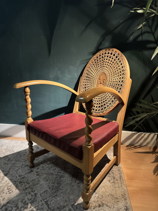 Silla vintage de mimbre de ratán y madera lacada transparente