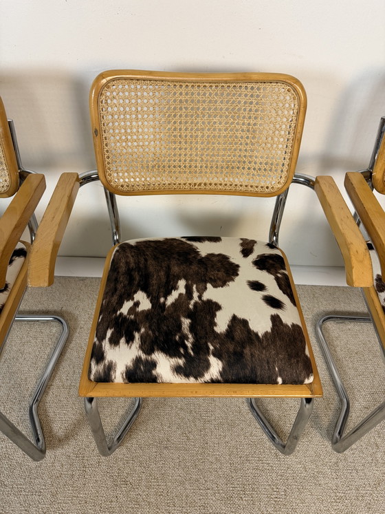 Image 1 of Suite de 4 fauteuils cannés chrome et bois années 70