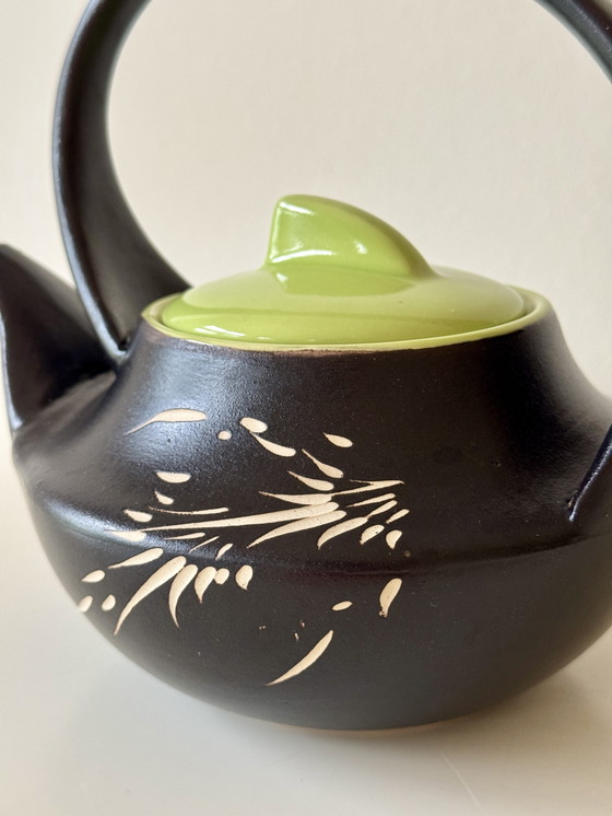 Image 1 of Japanese Style Teapot Bat Trang Ceramic - Bamboo Engraving