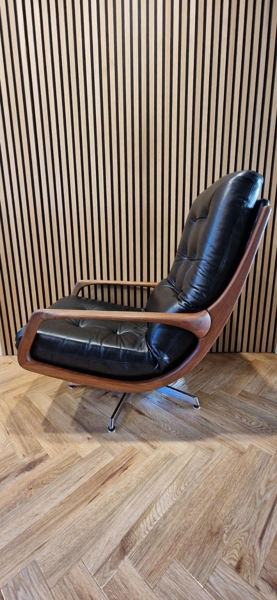 Image 1 of Eugen Schmidt Drehsessel mit Fußhocker Leder schwarz 