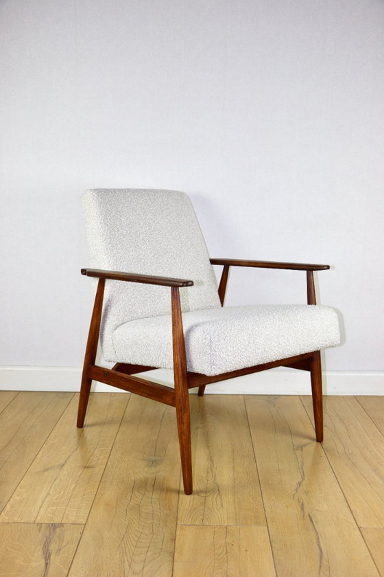 Image 1 of Fauteuil vintage en boucle blanc ivoire à motif renard, années 1970