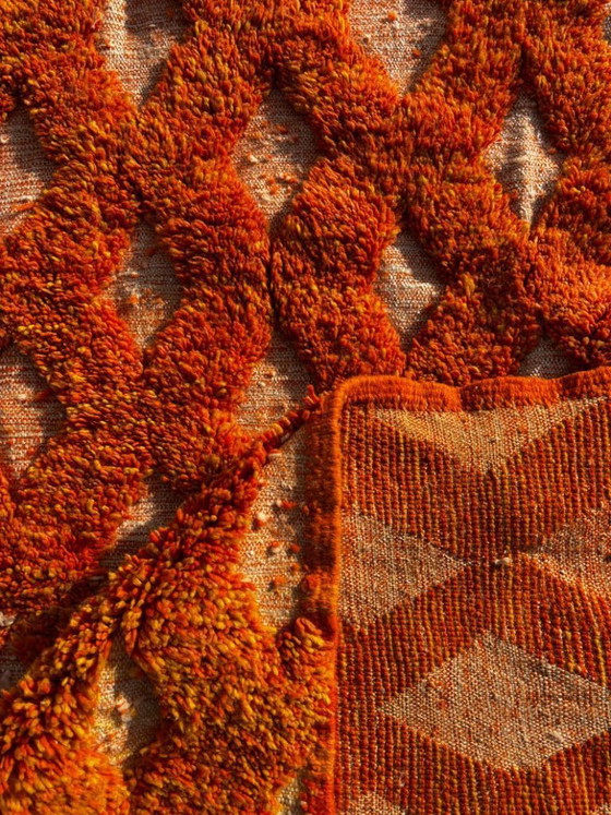 Image 1 of Orange Moroccan wool rug 250x250 cm – Handmade geometric rug – Contemporary Berber carpet – Custom wool area rug – Moroccan Beni