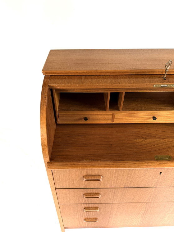 Image 1 of Vintage Danish teak roll-top secretary desk '60