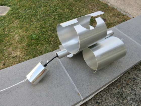 Image 1 of UFO-Hängeleuchte im Weltraumzeitalter-Stil, Rockabilly-Stil, gebürsteter Stahl, 1970