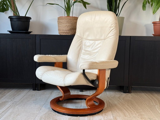 Stressless by Ekornes relaxfauteuil met voetenbank, echt leer, crème, maat M