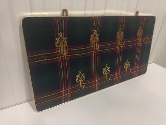 Wall Coat Rack with Scottish Plaid – Brass, Textile (photo 7 of 7)