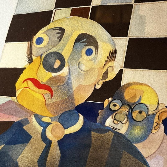 David, Composizione Cubo-Surrealista, 1974, Tecnica Mista su Carta, Incorniciata – Dipinti e disegni, Paper (photo 2 of 12)