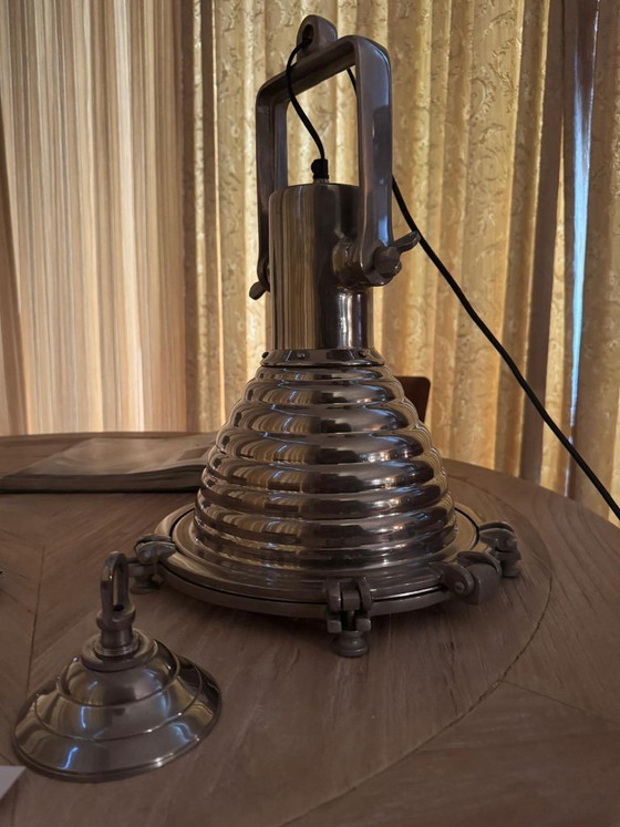 Aluminium industrial Nautical design pendant lamp Eichholtz, Metal, Glass, Silver, Industrieel (photo 10 of 15)