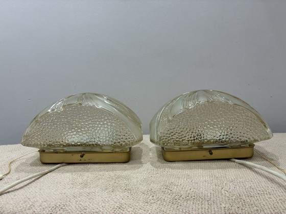 Par de apliques de cristal tallado texturizado, años 70, Vidrio, Metal, Transparente, 1970 (foto 4 de 7)