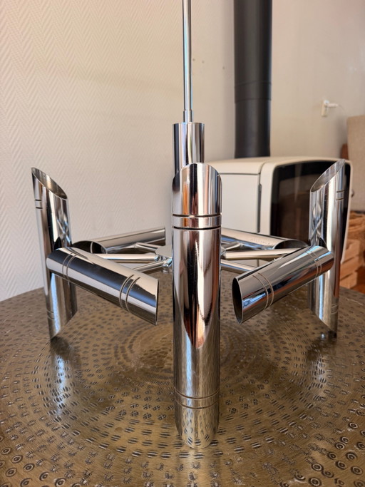 60er Jahre Space Age Pendelleuchte - Chrom Designlampe