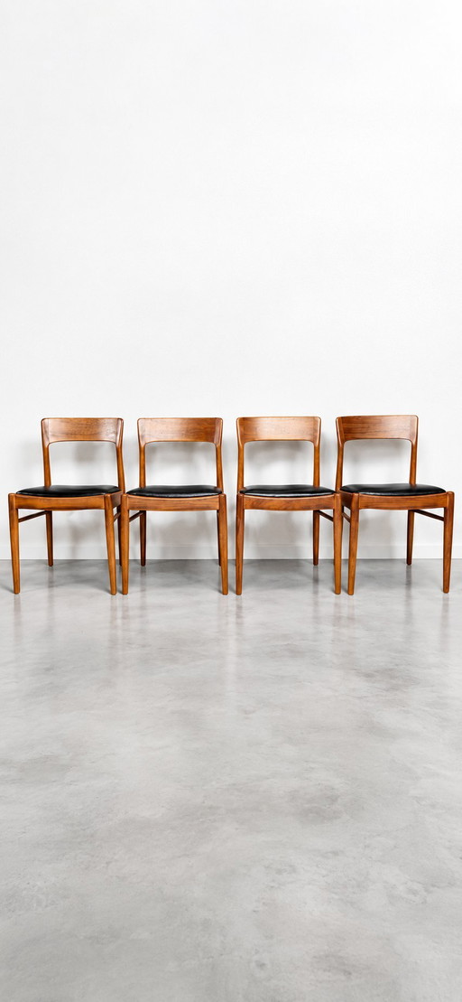 4 chaises Scandinave teck cuir 1960 vintage