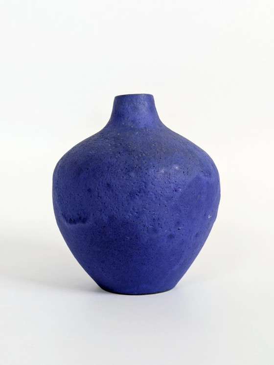 Image 1 of Vase Heyne Keramik, céramique Klein Blue Fat Lava, Allemagne de l'Ouest, années 1960, signé.
