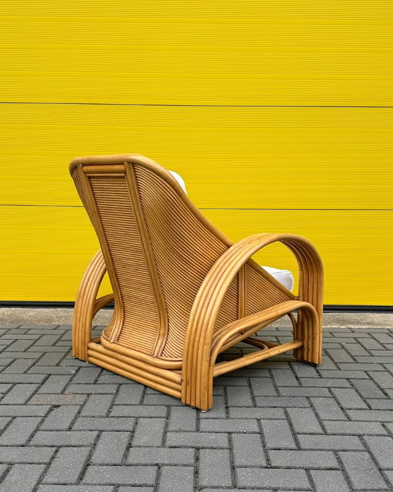 Vintage Italian Rattan Bamboo Lounge Armchair, 70s, Beige (photo 6 of 14)