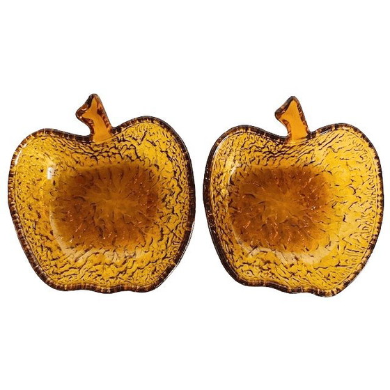 Image 1 of Set aus bernsteinfarbenen Glas-Apfelschalen, Vintage 1970er Jahre