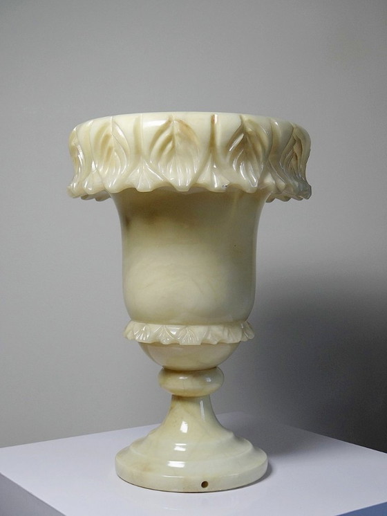 Image 1 of Large Medici vase in alabaster/yellowish marble, Belle Époque style