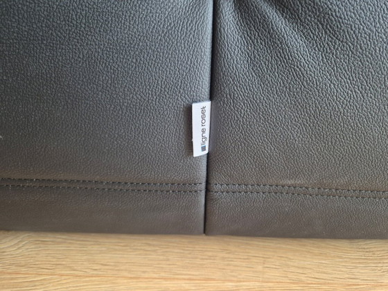 Image 1 of Michel Ducaroy for Ligne Roset Black Leather Togo Sofa and pouf, Set of 2