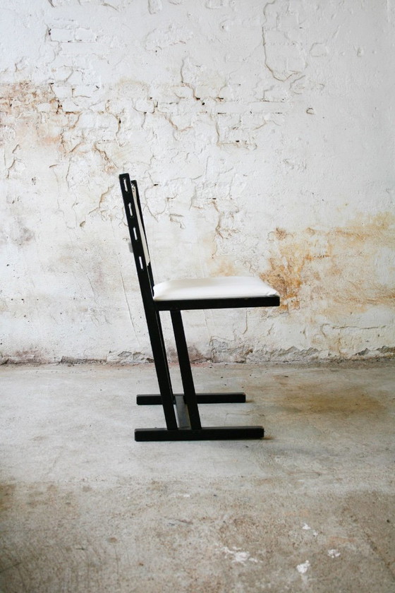 Set of 4 vintage black and white Casala 'Safari' chairs, Dining chairs, Skai (photo 5 of 13)