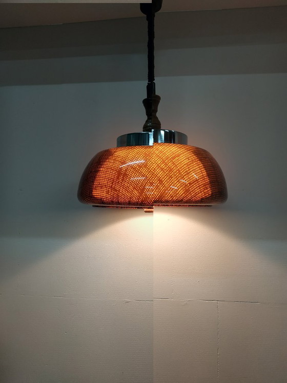Image 1 of Space age 'honeycomb' 60s-70s design pendant lamp gold brown (height adjustable).