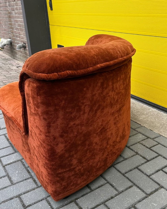 Fauteuil d'angle vintage en velours rouge-brun, Années 70 (photo 20 sur 20)