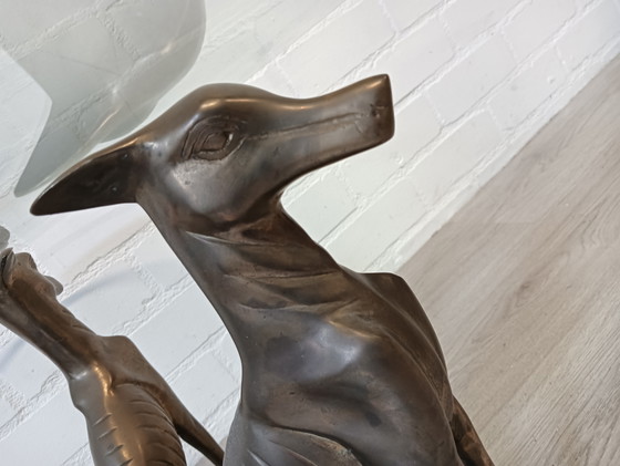 Image 1 of Coffee table, 3 Greyhounds as standard. Heavy, brass or bronze.