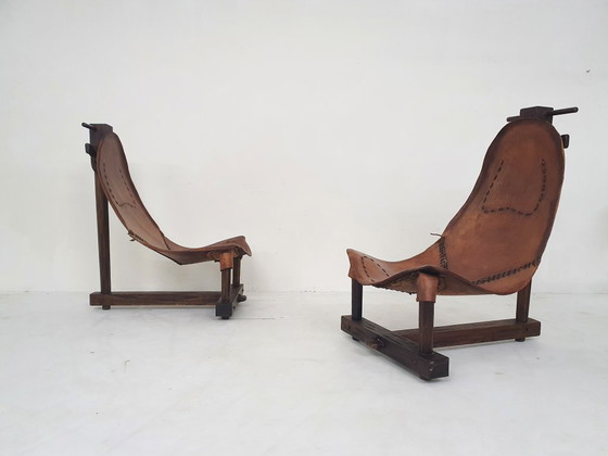 Image 1 of Ensemble de deux fauteuils lounge en cuir façon selle, Brésil, années 1960