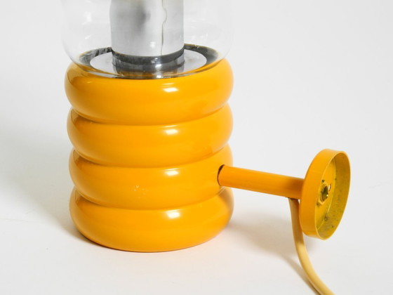 Image 1 of Very rare original 1960s Space Age "Bulb" wall lamp by Ingo Maurer in yellow with a clear glass shade