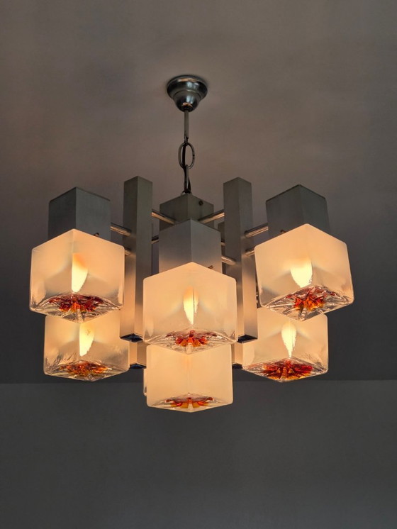 Image 1 of lustre,lampe vintage à 9 feux Scoliari pour Mazzega années 60-70