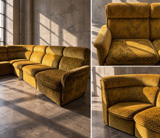 Canapé Modulable Hukla Vintage Années 70 Velours Moutarde & 2 Fauteuils – Canapés modulables, Plastic, Textile (photo 2 of 9)