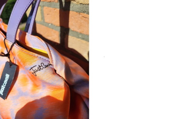 Image 1 of Cavalli Oranje Paarse Strass Handgemaakte Tote Bag