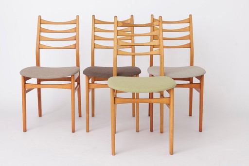 Set of 4 Vintage Dining Chairs 1970s Germany, Beech Wood Chairs, Restored & Reupholstered, Mid Century Modern